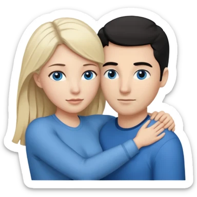 Blank woman with blond hair and blue eye color on left. And also a blank man with black hair and grey eye color in the middle. And a blank woman with brown hair and grey eye color on the right. Holding each other  sticker