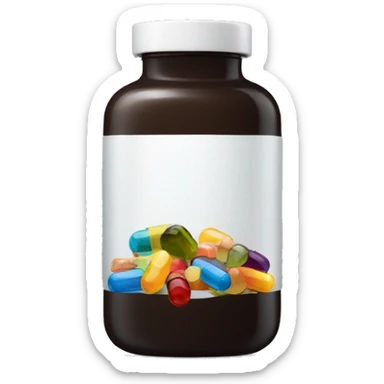 Dark glass bottle with supplements  sticker