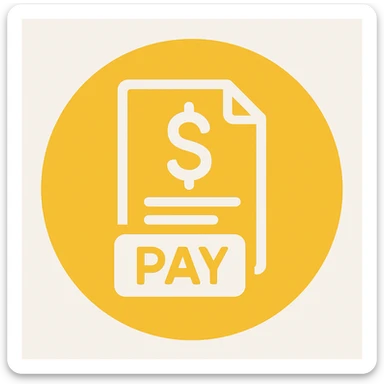 An icon with yellow background, white inner lines, meaning Finance, request to pay sticker