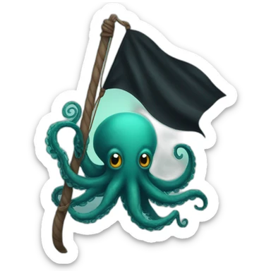 cute kraken hanging a black flag sticker