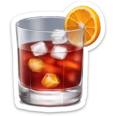 Negroni cocktail in a tumbler Glas with a clear ice cube  sticker