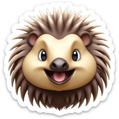 Cinematic Comical Echidna Portrait Emoji, Head tilted dramatically with an exaggeratedly amused expression, featuring a quirky, spiky fur with a scrunched-up face and wide, expressive eyes full of playful disbelief, Simplified yet hilariously expressive features, highly detailed, glowing with a slightly sassy glow, high shine, dramatic yet playful, stylized with an air of cheeky mischief, bright and endearing, soft glowing outline, capturing the essence of a spirited and over‐the‐top echidna, so meme‐worthy it feels like it could prick its way into internet fame instantly! sticker