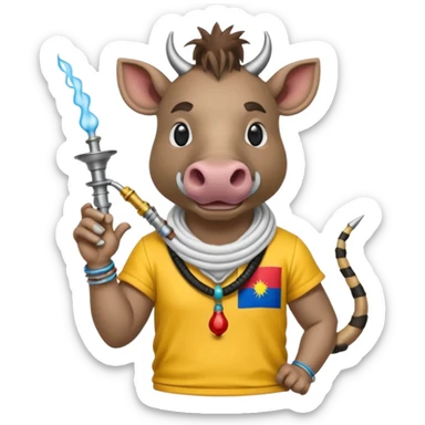 Warthog with a hookah and an ecuadorian flag on his shirt sticker