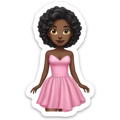 Black girl wearing a coquette pink dress with long black hair and beautiful skin sticker