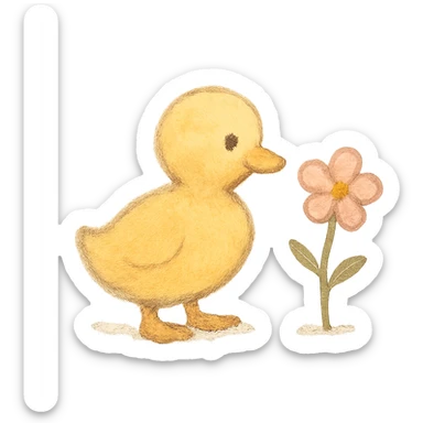 tiny duckling silhouette, Japanese pastel hand-drawn style, full object, with a tiny flower sticker