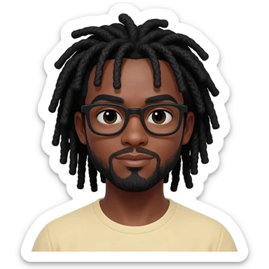 African American guy with black shoulder length dreads wearing glasses sticker