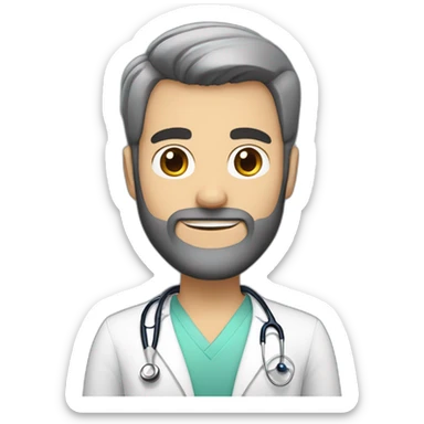 white skin color doctor brown beard smiles short black hair on the head sticker
