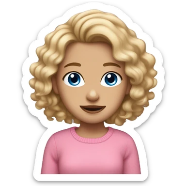 dark blonde wavy haired girl, blue eyes, tanned, pink jumper skin,  sticker