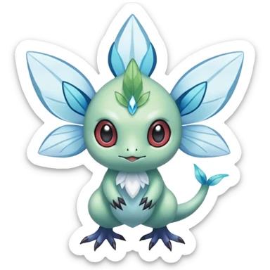 elemental icy floral ethereal glacial Axew-Rufflet-Brionne-Celebi-Pokémon-Fakémon-hybrid-creature sticker