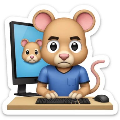 a Minecraft character (with the skin the YouTuber RabidGerbil773 uses)  in front of a computer annoyed  sticker