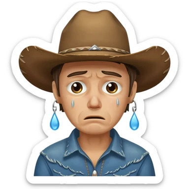 Crying cowboy with tears streaming down face sticker