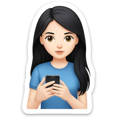 white girl, long black hair, holding phone in hand sticker