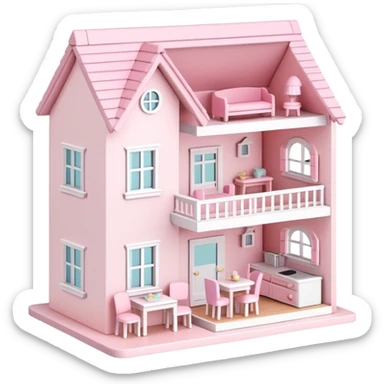 cute pastel pink dollhouse with miniature furniture sticker