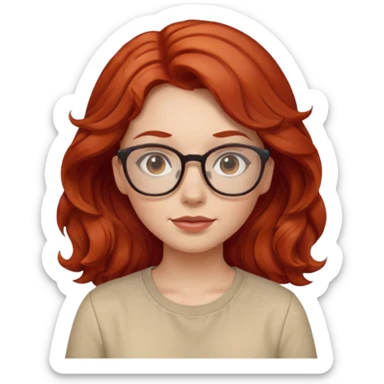 girl wear glasses, wavy red hair, beige shirt sticker