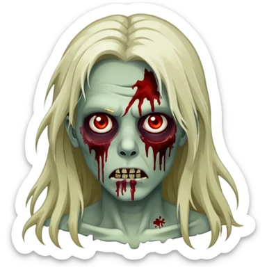 Zombi de cabelo grande, olhos escuro com mancha de sangue no rosto sticker