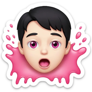 Boy with black hair, pink eyes rolled back, mouth open , drool dripping from mouth  sticker