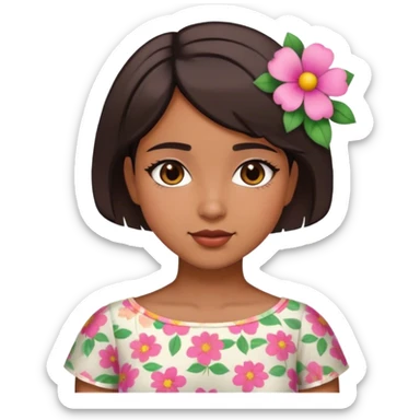 cute young latina girl with short hair and flower blouse sticker