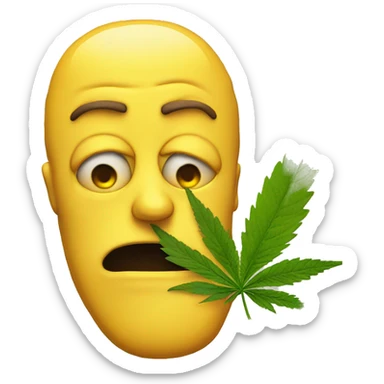 Imagine the common yellow face emoji but it's smoking marijuana with a funny face sticker