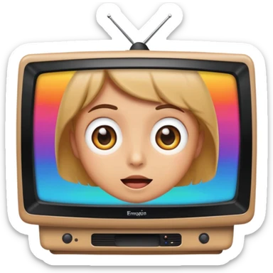 emoji character with wide eyes watching anime on a TV sticker