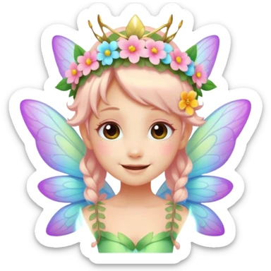 A tiny pastel fairy with glowing wings and a sweet smile and tiny flower crown
 sticker