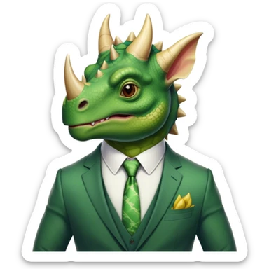 faces of different office green triceratops in a suit sticker