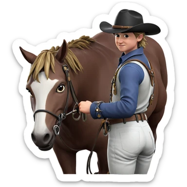 cowboy boy with horse reins sticker