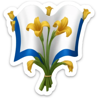 white flag with blue arm of coat with 6 golden lilies 3 on each side with a white bande separating it  sticker