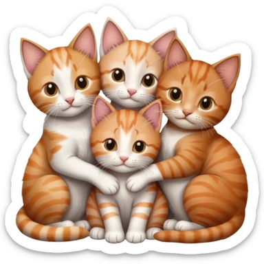 3 kittens cuddling together all different colours, the first one is grey and white, the second is ginger and white and the third is brown tabby and white sticker