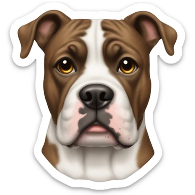 Portrait of a brindle bully breed dog with white around her muzzle and up her forehead. And a white chest.  sticker