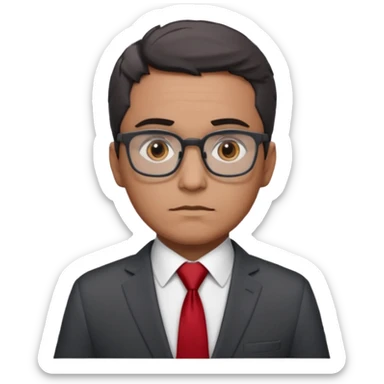Illustrate Gustavo in a business suit with glasses, hands folded & serious gaze. sticker