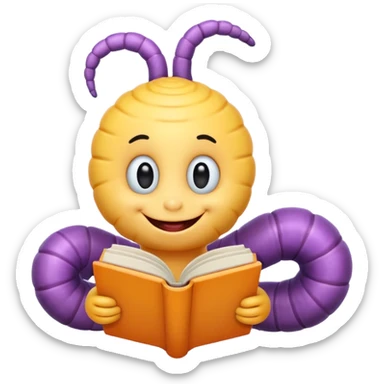 cute worm character reading book sticker