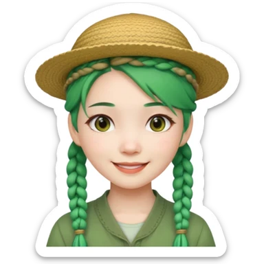 chinese girl green haired with braids an hat sticker