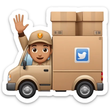 delivery truck with a supplier waving from the window, back of the truck completely filled with packages sticker