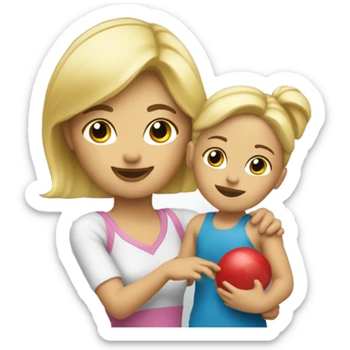 blonde women playing with blonde child with toys sticker