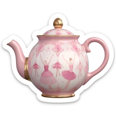 A breathtakingly beautiful highly detailed vintage Tea pot with a balletcore aesthetic pattern in shades of balletcore such as pale, soft pink, blush, rose gold. Pattern to be very feminine looking, 8k, 600 dpi. No emoji icons no emoji faces no human figures  sticker