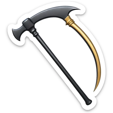 The scythe of the God of Death, a symbol of death, is long and straight, entirely in deep black. sticker