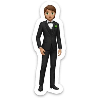 Chico blanco, pelo castaño, ojos verdes, traje boda oscuro y flor solapa , cuerpo entero sticker
