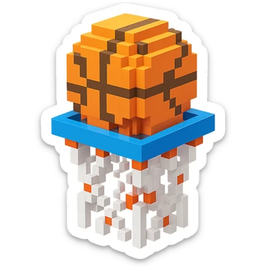Voxel-style basketball in a net, variation 1 sticker
