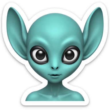 teal alien with two ears and big black eyes sticker