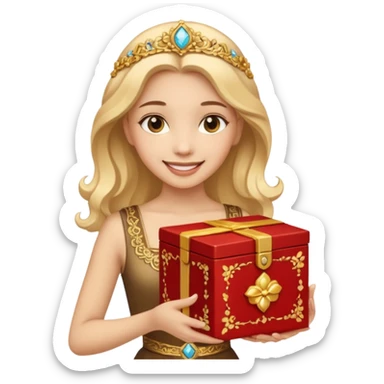 A smiling girl holding a beautiful box in her hand sticker