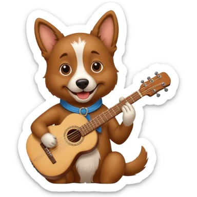happy dog playing guitar sticker