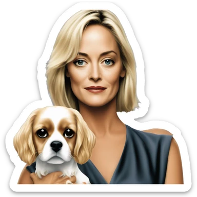 Young sharon stone in basic instinct walking with cavalier King Charles spaniel  sticker