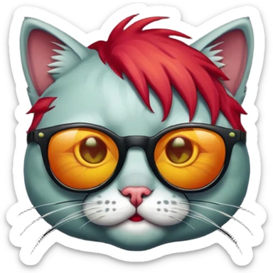 Zombie cat with red hair and sun glasses face sticker