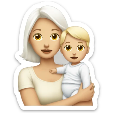 white mom holding little white baby sticker