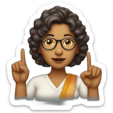 Indian woman with wavy hair wearing glasses and crossing fingers sticker