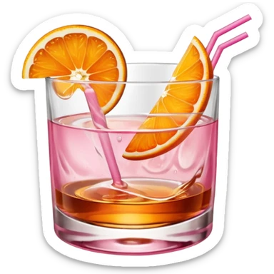 Pink drink in a whiskey glass with an orange slice on the rim sticker