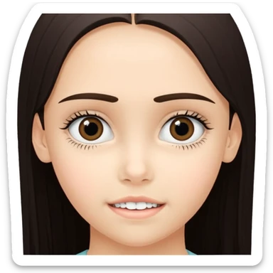 Hacme a una niña de 14 años, que tenga el pelo suelto largo i moreno claro, luego que tenga pendiente de perlar, las cejas normales, ojos marrones claros, algunas pecas,narix normal, boca fina, con dientes bonitos i un poco separados, xaqueta azul fuerte claro, con estrellas blancas sticker