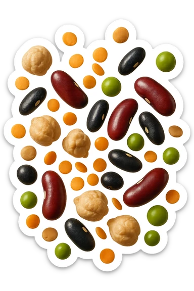  Ceci, lenticchie, fagioli rossi e neri, piselli FLUTTUANO IN ARIA, IPERREALISTICO 4K sticker