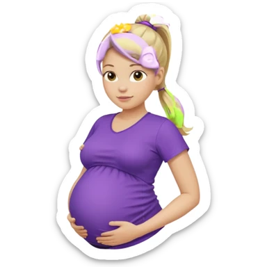 pregnant woman with purple shirt. Blond hair, light skin, pony tail. Only show abdomen neck and head. sticker