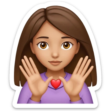 Girl with hazel eyes olive skin tone and brown straight hair making a heart with her hands  sticker